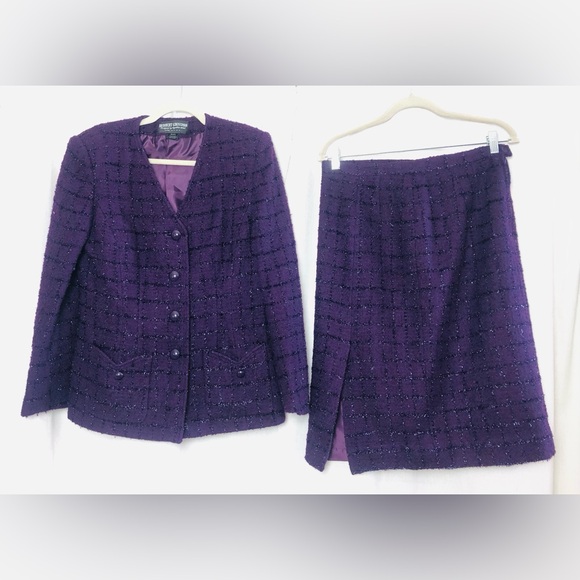 Herbert Grossman Skirt Blazer Suit 12 Purple Cynthia Sobel USA Vtg Wool Lined